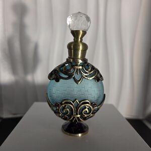 Turquoise Glass Decorative Perfume Bottle with Brass Accents